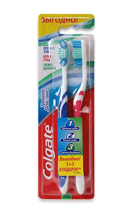 COLGATE-Багатофункціональна зубна щітка Colgate Потрійна дія середньої жорсткості, промоупаковка 1 + 1-4606144007767