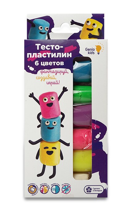 Тесто-пластилин детский Genio Kids 6 цветов Зефирные цвета 1 шт