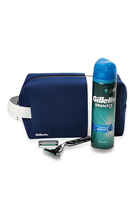 GILLETTE MACH-3-Подарочный набор Gillette: Бритва с 2 сменными кассетами Mach 3 Start + Гель для бритья Экстракомфорт + Дорожный чехол-7702018548859