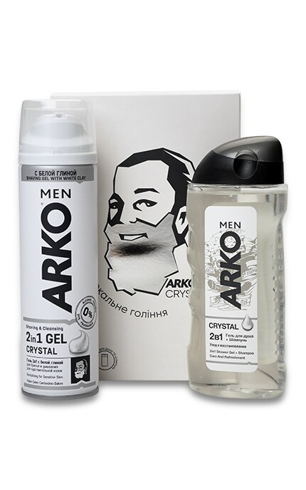 ARKO-Набір Arko Men Crystal Дзеркальне гоління Гель 2в1 для гоління і для вмивання + Гель для душу і шампунь-8690506508197