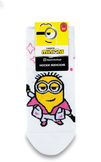 БЧК-Носки женские Minions белые укороченные, р.23-4810089479255