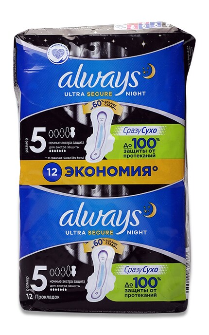 ALWAYS-Прокладки гігієнічні Always Ultra Secure Night ароматизовані 12шт-4015400612377
