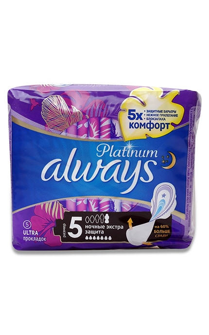 ALWAYS PLATINUM-Прокладки гігієнічні Always Platinum Ultra Secure Night Безпечна ніч, 5 шт.-8001841449784
