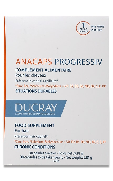 Диетическая добавка Ducray Anacaps Progressiv от выпадения волос, 30 капсул