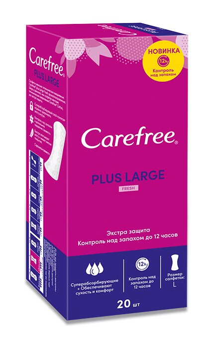 CAREFREE-Щоденні прокладки Carefree Plus Large Fresh ароматизовані, 20 шт-3574661606231