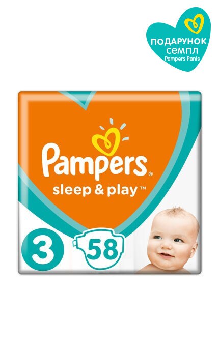 Подгузники детские Pampers Sleep & Play размер 3 Midi 6-10 кг 58 шт