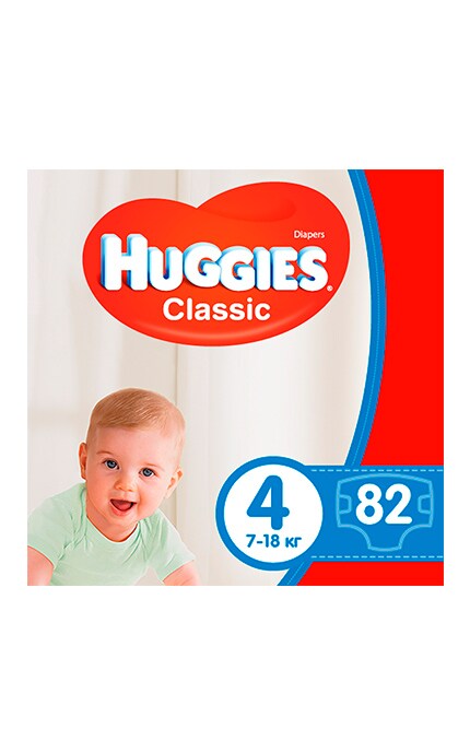 Подгузники детские Huggies Classic размер 4 7-18 кг 82 шт.