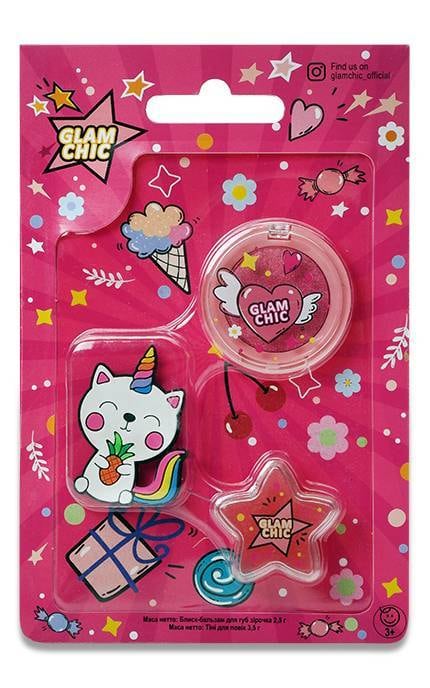 GLAM CHIC-Дитячий набір Glam Chic Маленька красуня Блиск-бальзам для губ, 2,5 г+Тіні для повік, 3,5 г+Магніт з наліпкою-4820018032819