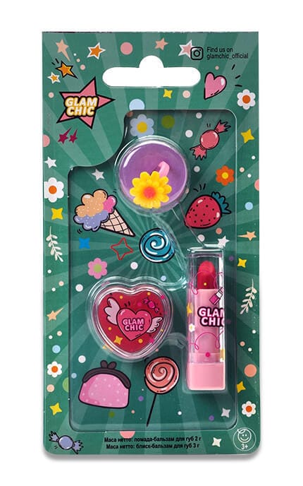 GLAM CHIC-Набір для дівчат Glam Chic Маленька Красуня Блиск-бальзам для губ Сердечко, 3 г+Помада-бальзам для губ, 2 г+Каблучка-4820018030143