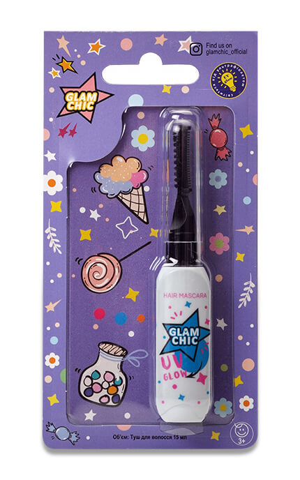 GLAM CHIC-Туш для волосся Glam Chic з блискітками, колір блакитний, 15 мл-4820018032925