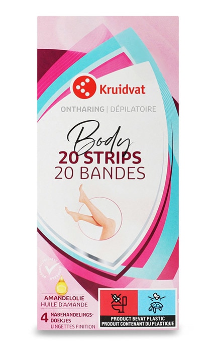 KRUIDVAT-Восковые ленты для депиляции тела+салфетки с успокаивающим лосьоном Kruidvat 20+4 шт-8719179516589