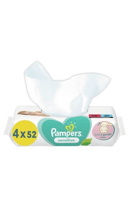 PAMPERS-Cерветки дитячі Pampers Sensitive 4х52 шт 208 шт-8001841062624