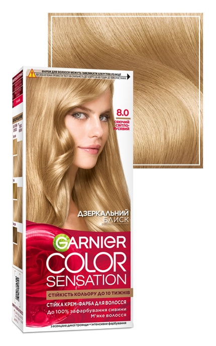 COLOR SENSATION-Крем-краска для волос устойчивая Garnier Color Sensation оттенок 8.0 сияющий светло-русый 1 шт-3600541135901