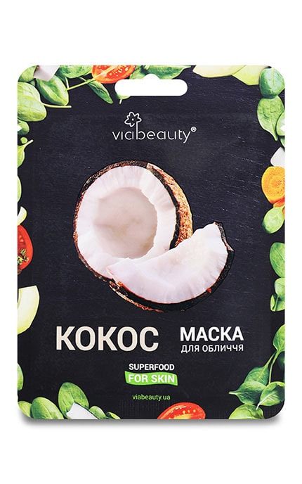 VIABEAUTY-Маска для обличчя тканинна з олією кокоса для сяючої та здорової шкіри Via Beauty 25 г-6971663406581