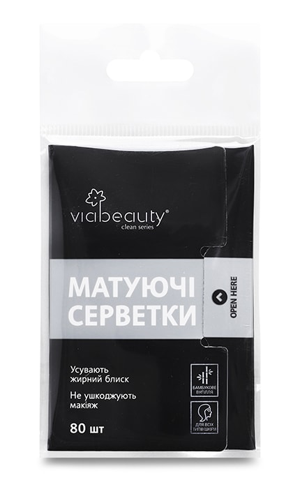 VIABEAUTY-Серветки матуючі абсорбуючі з бамбуковим вугіллям Via Beauty 80 шт-6971663406475