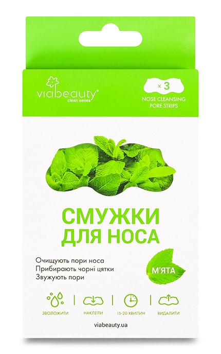 VIABEAUTY-Полоски для носа очищающие Via Beauty Мята 3 шт-6971663406260
