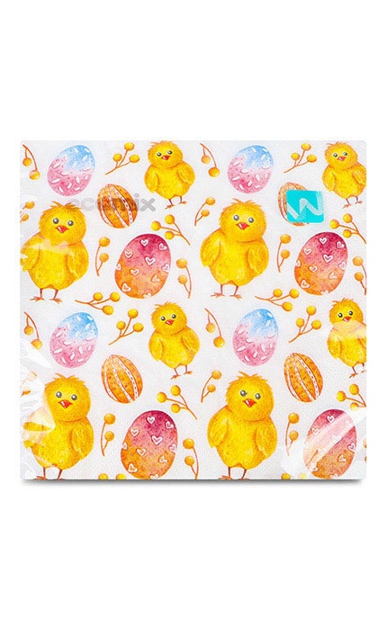 ECOMIX-Cалфетки бумажные 3-х слойные Ecomix Курчата з писанками 18 шт-9210000073213