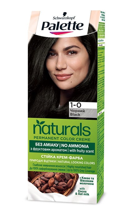 PALETTE NATURALS-Крем-краска стойкая без аммиака для волос Palette Naturals 1-0 Черный 1 шт-3838824171562
