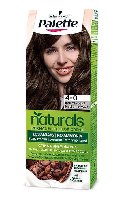 PALETTE NATURALS-Крем-краска стойкая без аммиака для волос Palette Naturals 4-0 Каштановый 1 шт-3838824171449