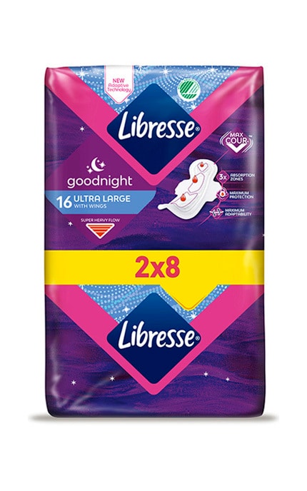 LIBRESSE-Прокладки женские гигиенические Libresse Ultra Goodnight Large ночные 16 шт-7322540960273