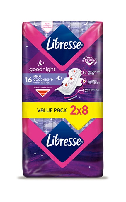 LIBRESSE-Прокладки женские гигиенические Libresse Maxi, ночные, 16 шт-7322541311708