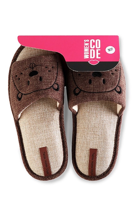 WOMEN'S CODE-Тапочки открытые домашние с вышивкой рогожка Women's Code №9013 36-37 brown-4820182037269