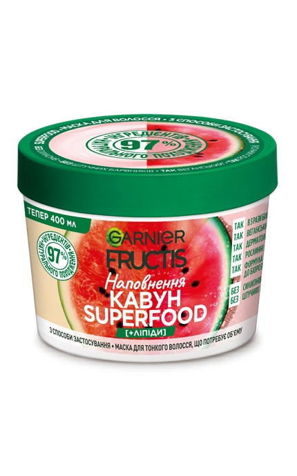 FRUCTIS-Маска для волос Garnier Fructis Superfood Сочный арбуз 390 мл-3600542389440