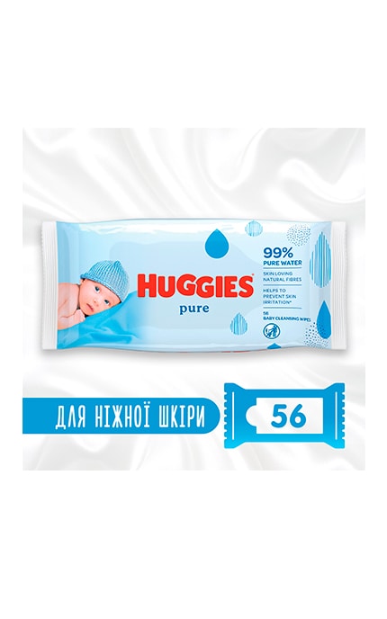 HUGGIES-Вологі серветки дитячі Huggies Pure 56 шт-5029053550039