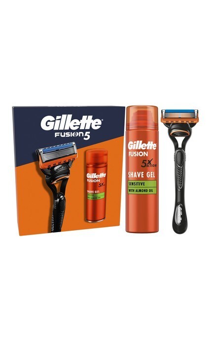 GILLETTE FUSION-Набір подарунковий Gillette Fusion: Станок для гоління чоловічий (бритва) з 1 змінним лезом + Гель для гоління 200 мл-8700216075329