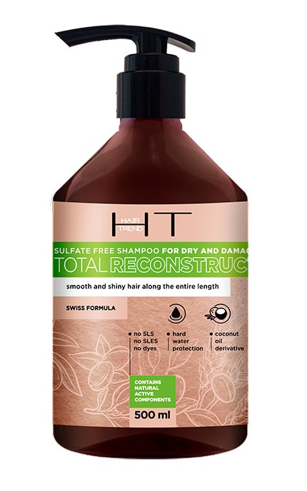 HAIR TREND-Шампунь для сухих и поврежденных волос бессульфатный Hair Trend Total Reconstruction 500 мл-4820185222976