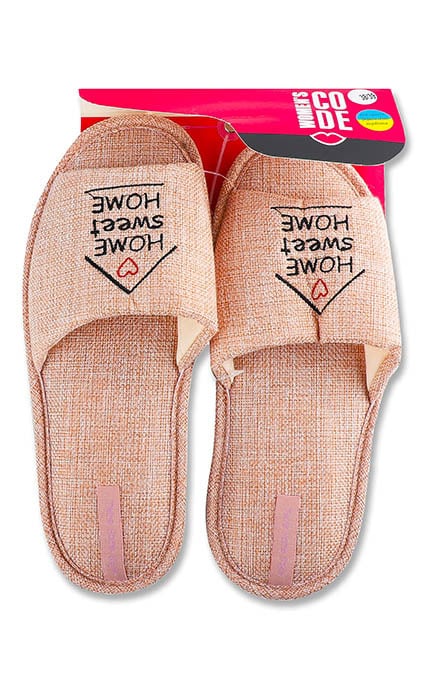 WOMEN'S CODE-Капці відкриті домашні з вишивкою рогожка Women's Code №9021 38-39 brown-4820182037276