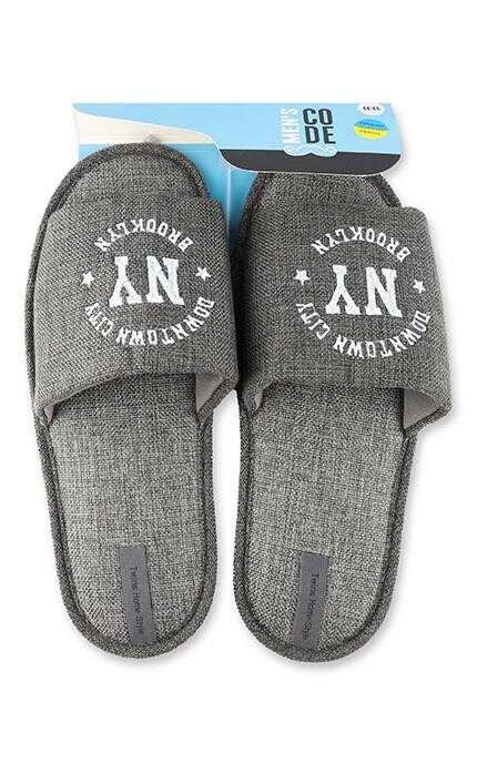 MEN'S CODE-Чоловічі капці відкриті з вишивкою рогожка Men's Code №9283 44-45 темно-сірий-4820182037511