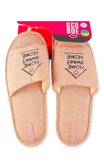WOMEN'S CODE-Тапочки открытые домашние с вышивкой рогожка Women's Code №9015 40-41 brown-4820182037283