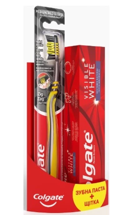 COLGATE-Набор зубная паста Visible White отбеливающая + щётка Zig Zag Древесный уголь-2000998940980