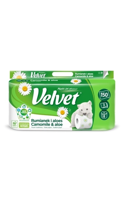 Туалетная бумага Velvet Ромашка&Алоэ Вера трехслойная 8 шт