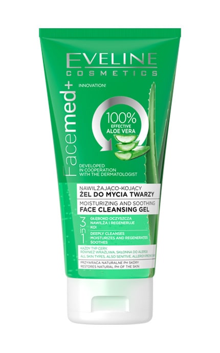 EVELINE-Гель для умывания увлажняюще-успокаивающий Eveline Cosmetics Facemed из алоэ 150 мл-5901761976038