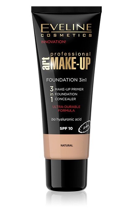 EVELINE-Ультрастійкий тональний крем для обличчя Eveline Cosmetics 3 в 1 Art Professional Make Up SPF-10 натуральний 30 мл-5901761993790