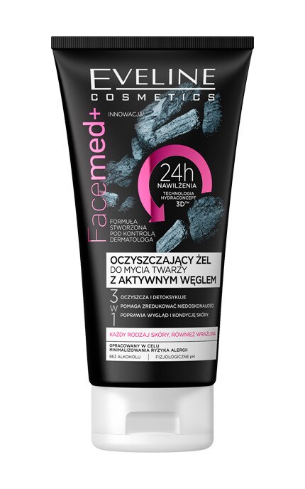Гель для лица очищающий Eveline Cosmetics FaceMed для умывания с активированным углем 3 в 1 150 мл