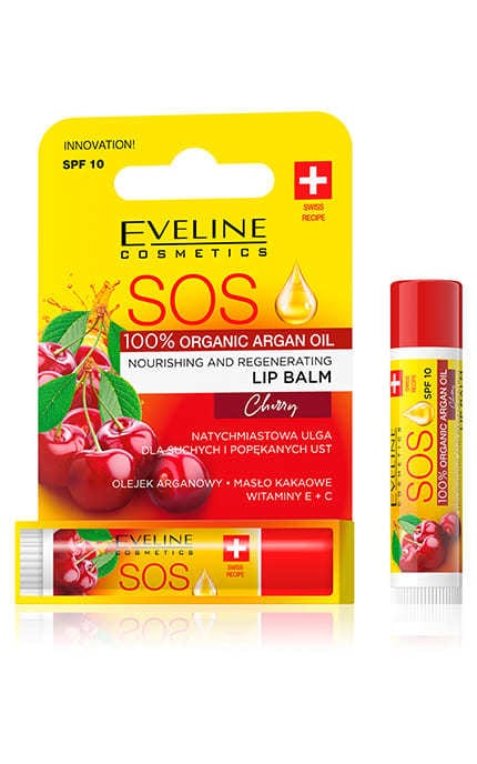 EVELINE-Бальзам для губ Eveline Cosmetics Sos 100% organic argan oil питательно-восстанавливающий Вишня 1 шт-5907609390080