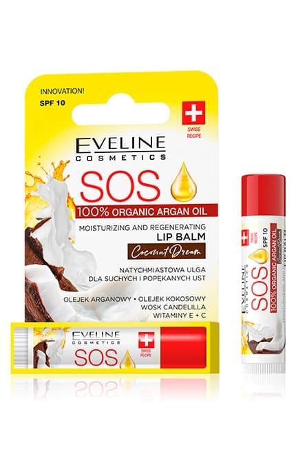 EVELINE-Бальзам для губ Eveline Cosmetics Sos 100% organic argan oil увлажняюще-восстановительный Coconut dream 1 шт-5903416017035