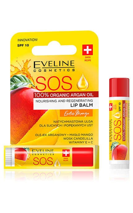 EVELINE-Бальзам для губ Eveline Cosmetics Sos 100% organic argan oil питательно-восстанавливающий 1 шт-5903416017042