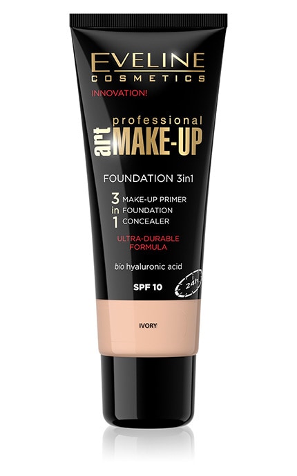 EVELINE-Тональная основа для лица Eveline Cosmetics 3 в 1 Art Professional Make Up SPF-10 Слоновая кость 30 мл-5901761993783