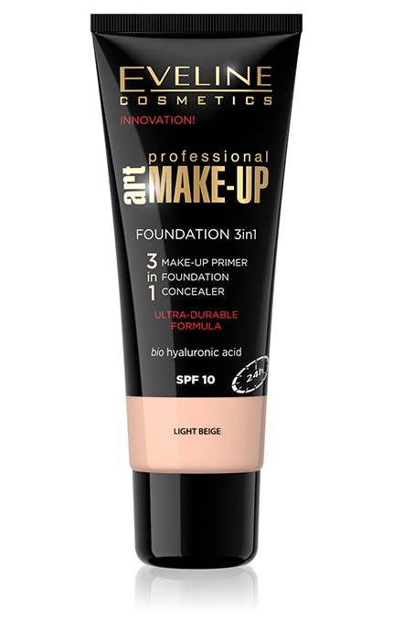 EVELINE-Ультрастійкий тональний крем для обличчя Eveline Cosmetics 3 в 1 Art Professional Make Up SPF-10 світлий бежевий 30 мл-5907609336682