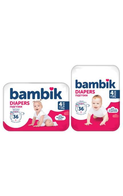 Подгузники детские Bambik одноразовые Medium размер 4 MAXI (7-18 кг), 36шт