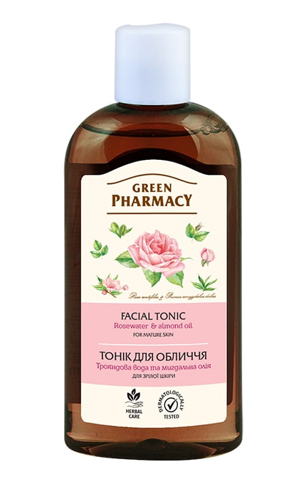 ЗЕЛЕНА АПТЕКА-Тонік для обличчя Green Pharmacy Рожева вода та мигдальна олія для зрілої шкіри 200 мл-4823015929694