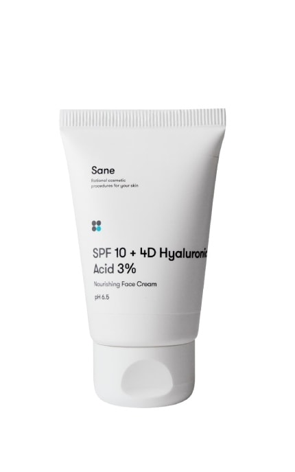SANE-Крем для лица Sane с защитным эффектом SPF 10 питательный с комплексом гиалуроновых кислот 40 мл-4820266830892