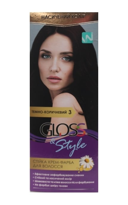 GLOSS and STYLE-Крем-фарба для волосся Gloss&Style 3 Темно-коричневий 130 мл-4823001607636