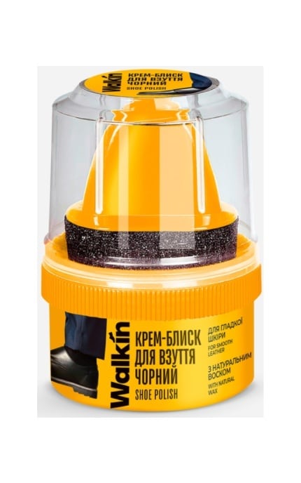 -Крем-блеск Walkin с аппликатором для обуви из гладкой кожи черный 50 г-4820184442047