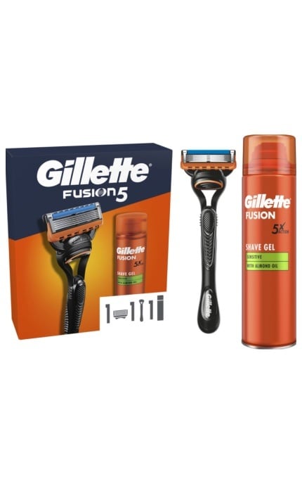 GILLETTE FUSION-Подарочный набор Gillette Fusion5 Станок для бритья мужской (бритва) с 1 сменным картриджем + Гель для бритья 200 мл-8700216534048