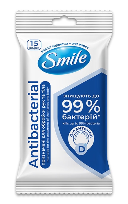 SMILE-Серветки антибактеріальні Smile mix 15 шт-4820048481953